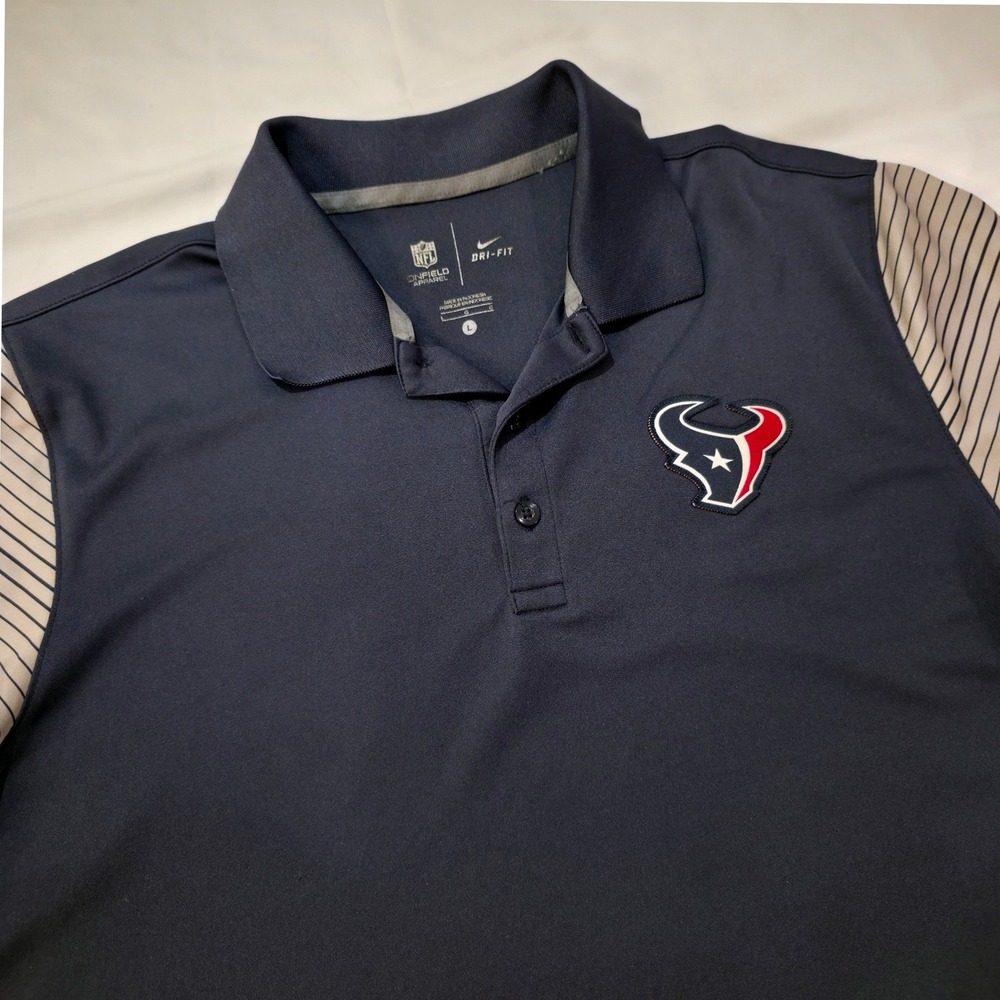 Nike Dri-FIT NFL Houston Texans Polo Shirt‎ Men's Large Navy Grey Stripe